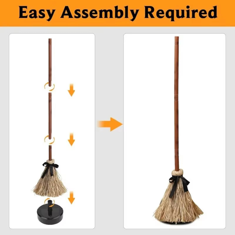 Floating Witch Broom Halloween Holiday Party Decoration Props Haunted Animation Dance Broom Home Decorations