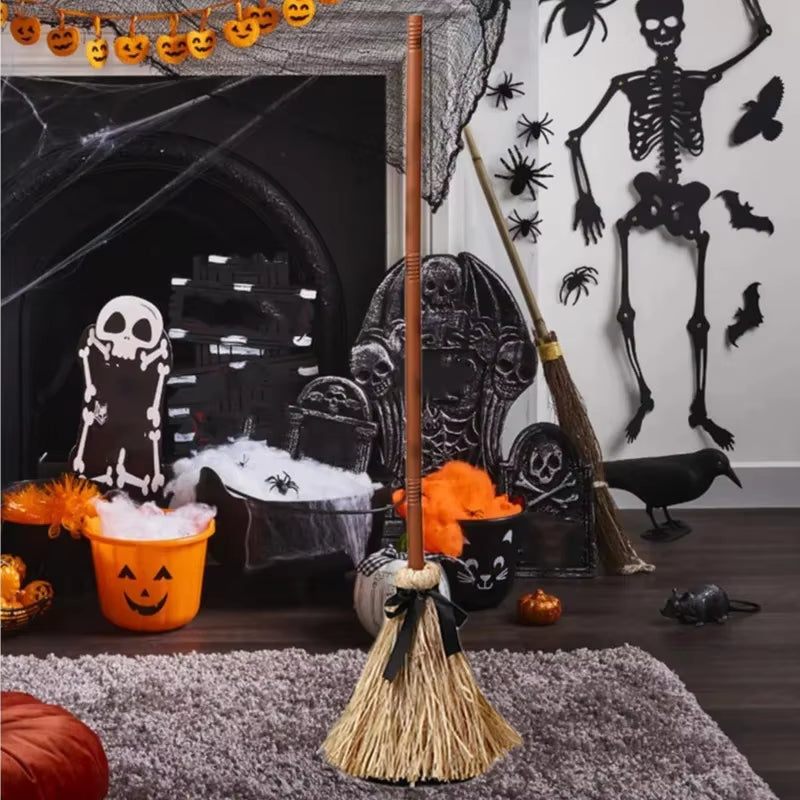 Floating Witch Broom Halloween Holiday Party Decoration Props Haunted Animation Dance Broom Home Decorations