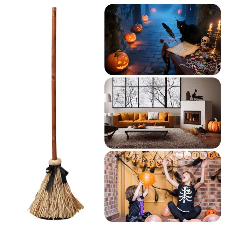 Floating Witch Broom Halloween Holiday Party Decoration Props Haunted Animation Dance Broom Home Decorations